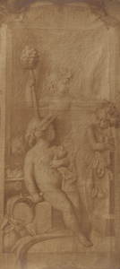 206874 Interieur van het huis Kromme Nieuwegracht 23 te Utrecht: geschilderd behang op een schoorsteenstuk in een van ...